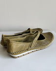 Olive Leather Perforated Mary Janes | Size 42