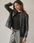 Navy Leather Whip Stitch Jacket