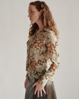 Clover Pixel Print Sheer Silk Blouse