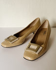 Cream Patent Square Buckle Pumps | Size 8 - Hey Jude
