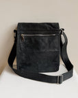 Ink Matte Black Leather Messenger Crossbody Bag