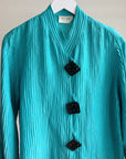 Turquoise Silk + Linen Pleated Jacket - Hey Jude