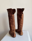 Cognac Leather Tall Flat Boots | Size 39