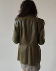Olive Leather Blazer Jacket