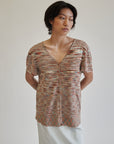 Red Marled Silk Knit Button Tee - Hey Jude