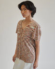 Red Marled Silk Knit Button Tee - Hey Jude