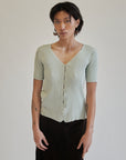 Celeste Silk Ribbed Button Knit Tee - Hey Jude