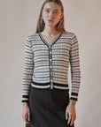 Ice Blue Striped Cotton Cardigan