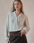 Powder Blue Embroidered Silk Blouse