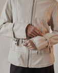 Cream Zip Up Leather Moto Jacket
