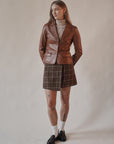 Cognac Leather Blazer Jacket