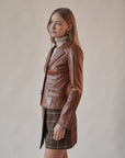Cognac Leather Blazer Jacket