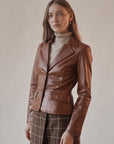 Cognac Leather Blazer Jacket