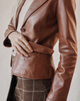 Cognac Leather Blazer Jacket