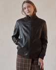 Dark Chocolate Leather Zip Jacket