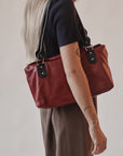 Red + Black Rectangle Leather Shoulder Bag
