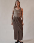 Walnut Silk Belted Maxi Skirt