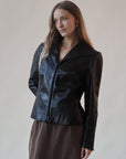Black Modern Leather Zip Jacket