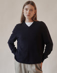 Navy Cashmere V-Neck Sweater