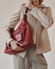 Cherry Red Leather Hobo Bag