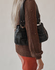 Onyx Contrast Stitch Leather Bag