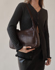 Woven Brown Leather Shoulder Bag