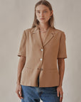 Caramel Silk Short Sleeve Blazer