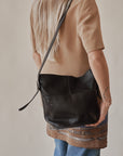 Black Pebbled Leather Bucket Bag