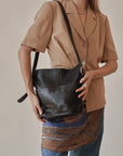 Black Pebbled Leather Bucket Bag