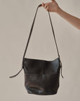 Black Pebbled Leather Bucket Bag