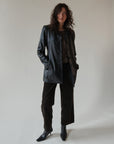 Raven Button Up Leather Midi Jacket