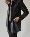 Raven Button Up Leather Midi Jacket