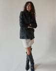 Soot Spread Collar Leather Jacket