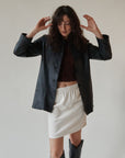Soot Spread Collar Leather Jacket