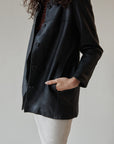 Soot Spread Collar Leather Jacket