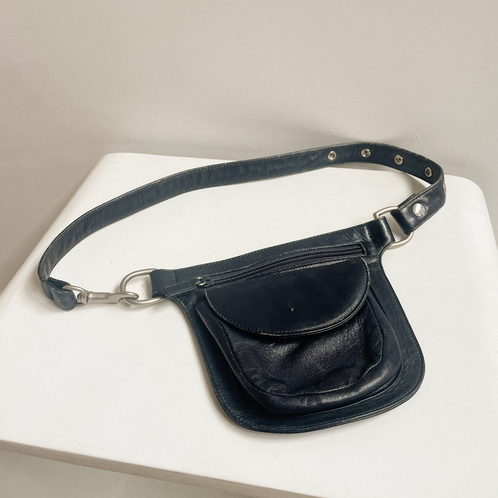 Navy Leather Adjustable Belt Bag
