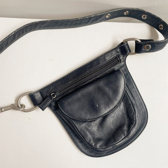 Navy Leather Adjustable Belt Bag