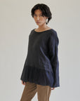 Navy Linen + Silk Peplum Top - Hey Jude