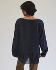 Navy Linen + Silk Peplum Top - Hey Jude