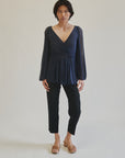 Slate Blue Draped Silk Blouse - Hey Jude