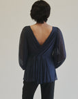 Slate Blue Draped Silk Blouse - Hey Jude