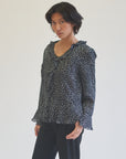 Navy Sheer Polka Dot Ruffle Blouse - Hey Jude