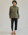 Olive Quilted Silk Snap Jacket - Hey Jude