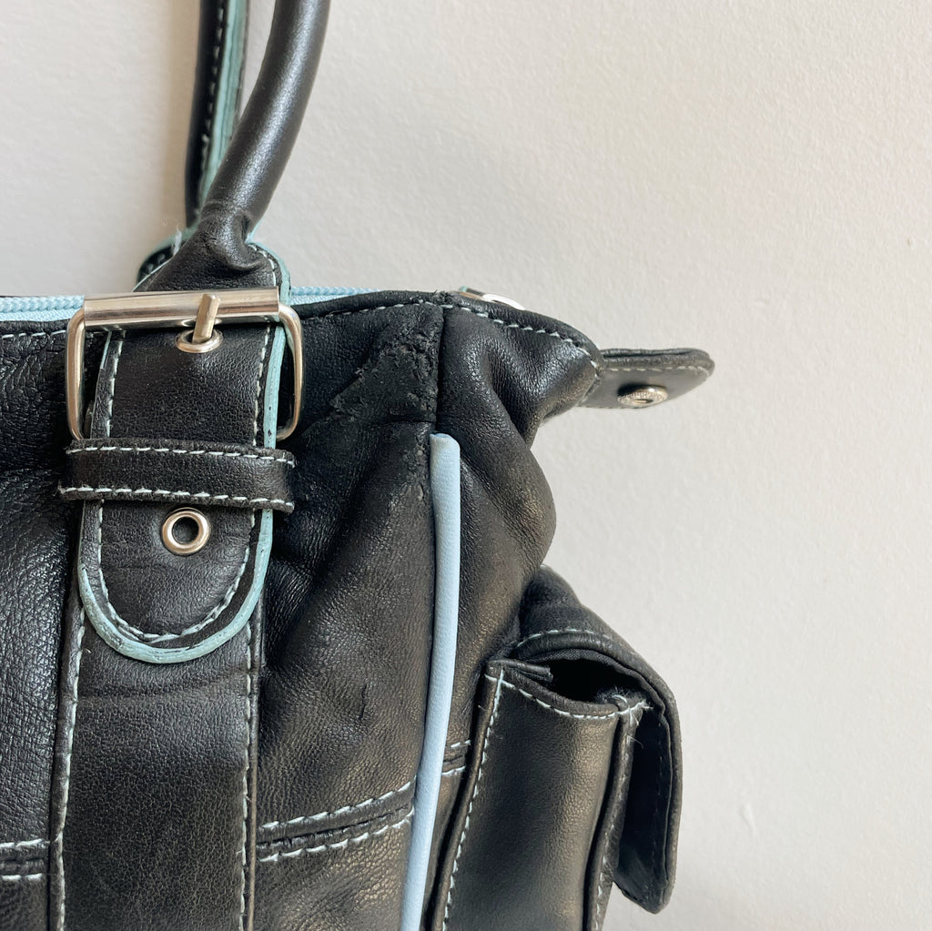 Black + Blue Leather Shoulder Bag