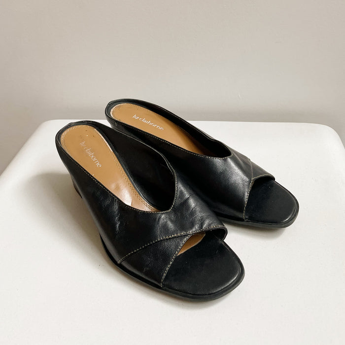 Onyx Leather Whipstitch Mule | Size 8