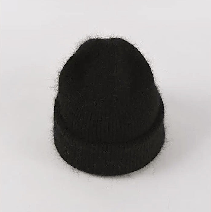 Fuzzy Angora Beanie in Black