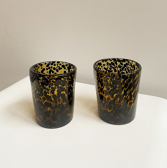 Amber Speckled Blown Glass Tumblers