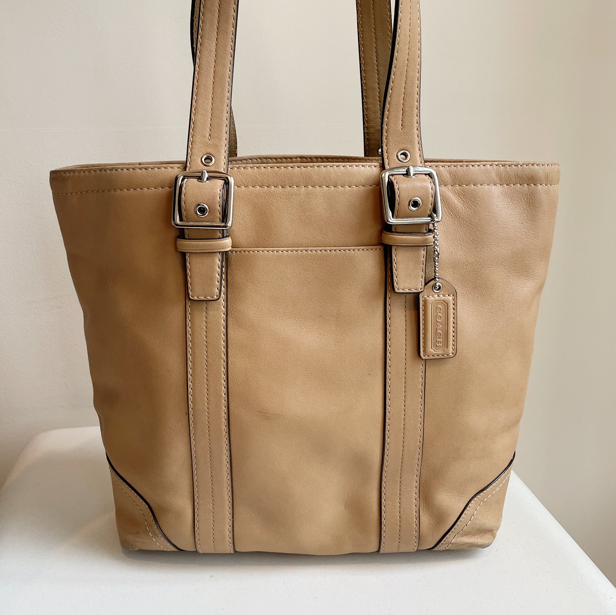 Beige Coach Belted Shoulder Bag