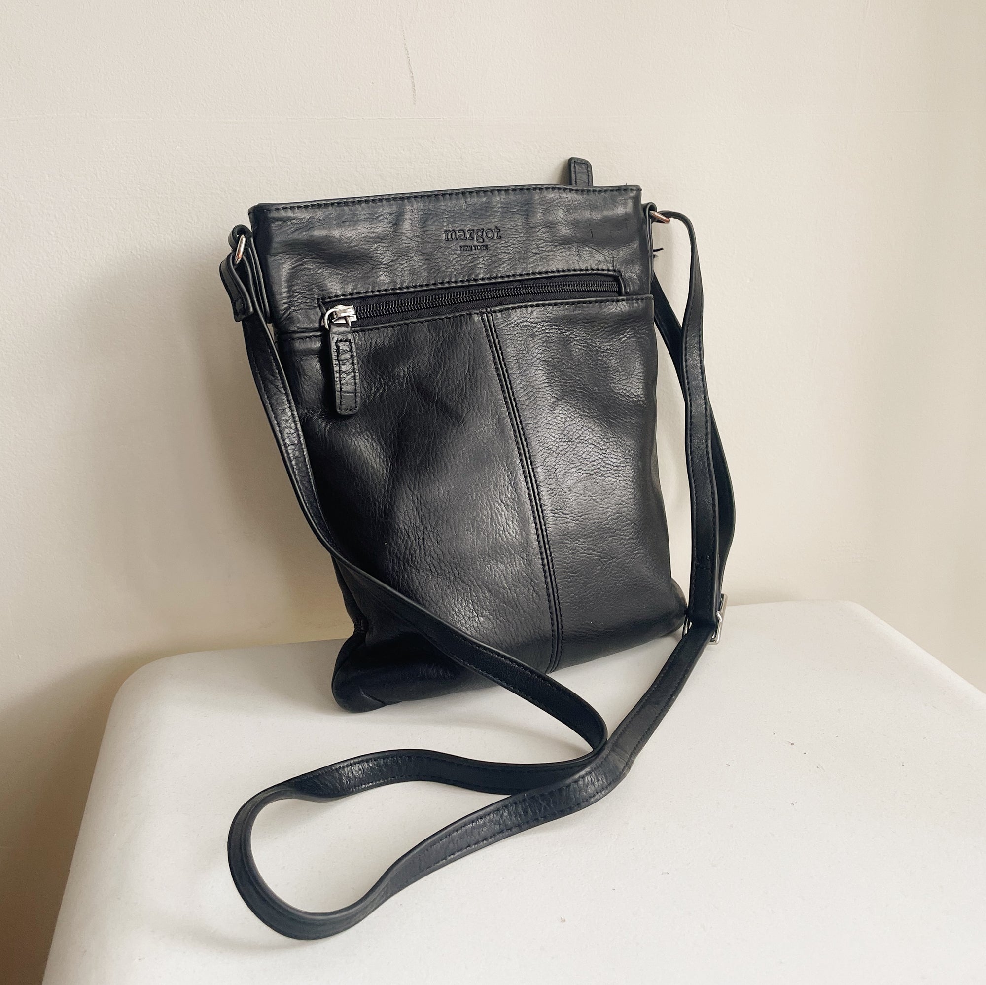 Black Minimalist Leather Crossbody