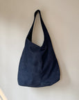 Suede Leather Hobo Bag in Navy